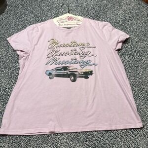 Vintage Ford Mustang Womens Short Sleeve Crew Neck Graphic Pink Size 2XL